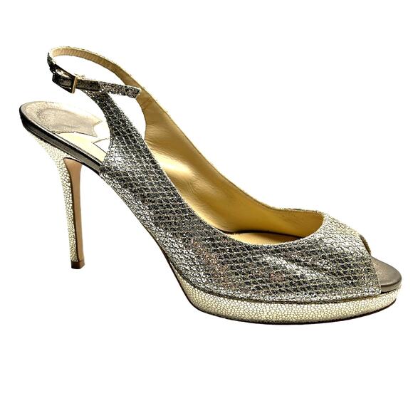 Jimmy Choo Nova Gold Glitter Slingback Heels Sz 40 (US 9) - Picture 2 of 14